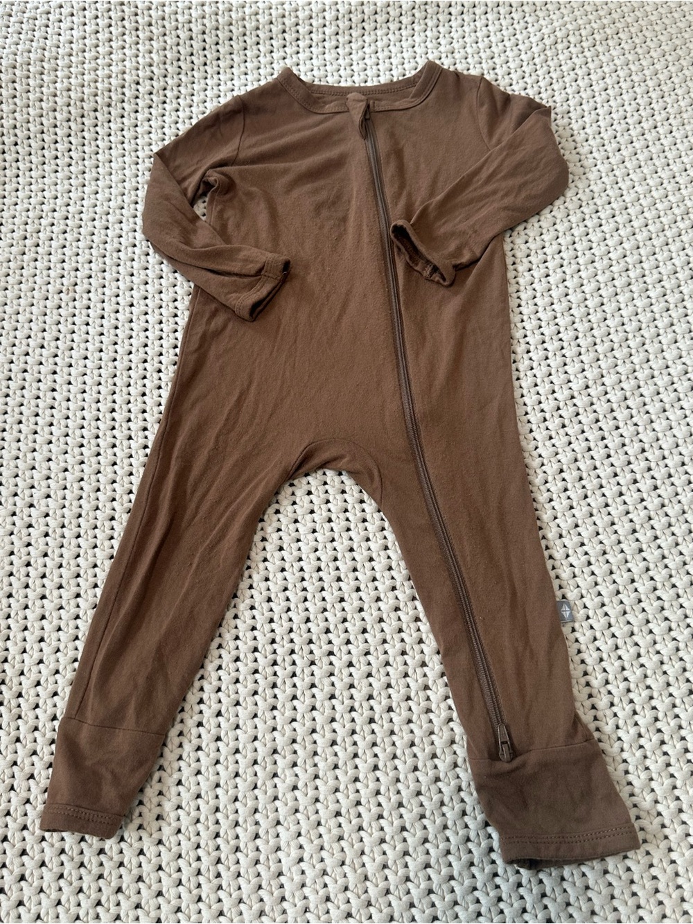 Kyte BABY 12-18 Months Brown Zip-Front‎ Long Sleeve One-Piece Bamboo Romper